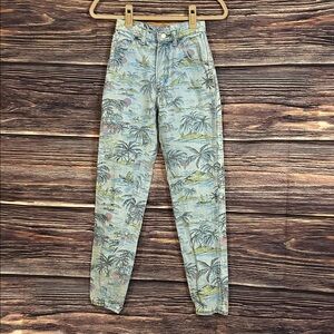 Rare Vintage Wrangler Light Blue Tropical Print Denim Jeans | Size Junior 5